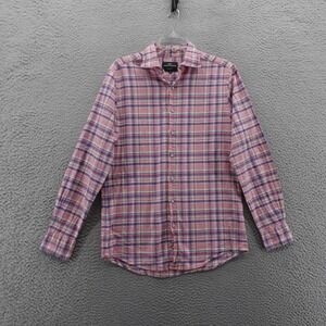 Rodd‎ Gunn Sports Fit Shirt Small Pink Plaid Linen Cotton Button Front Mens